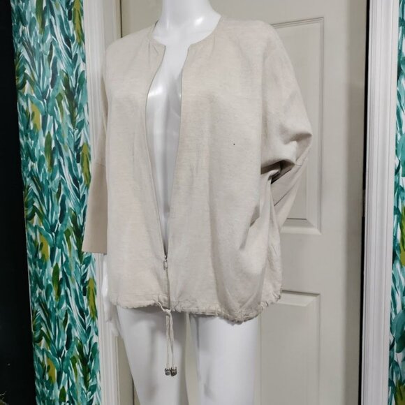 Coco Artsey Gauzy Lagenlook Linen Oversized Full Zip Jacket Taupe Womens Sze 3XL - Picture 4 of 6